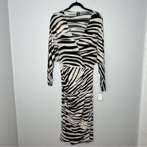 Marciano Cream & Brown Tiger Stripe Long Sleeve Bodycon Dress Women's size L